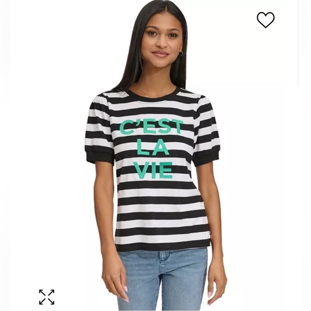 Karl Lagerfeld Paris C’est La Vie Puff Sleeve Striped Shirt